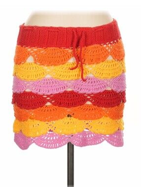 Elexiay Gaia Crochet Skirt Tiered Mini Vibrant Large